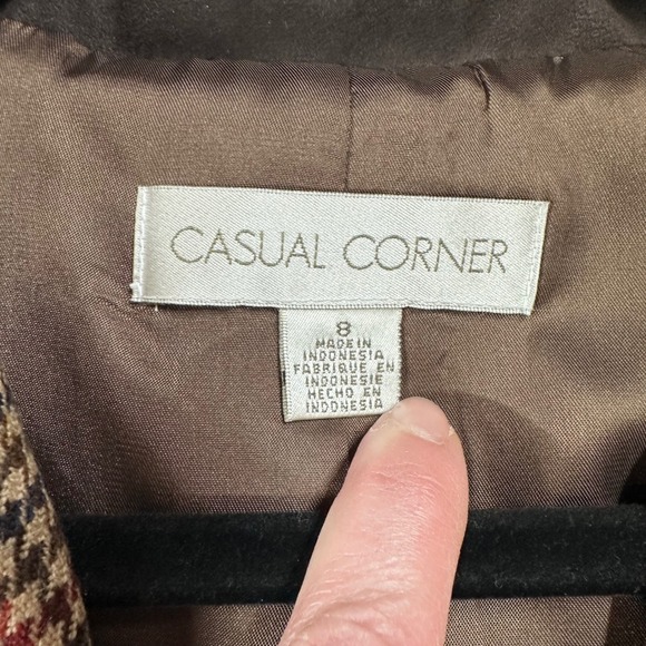 VTG Casual Corner Wool Houndstooth Blazer Women Size 8 Elbow patches Equestrian - Picture 2 of 11